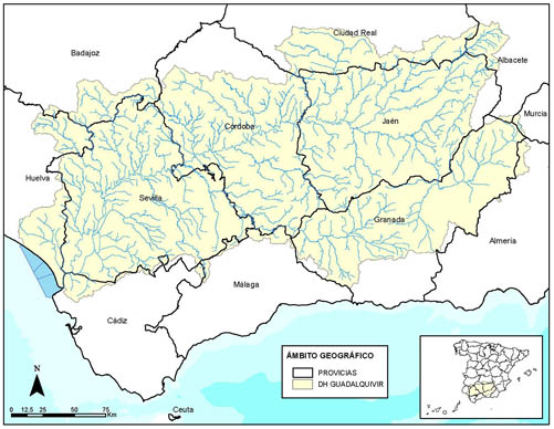 Confederación Hidrográfica del Guadalquivir por provincias