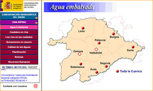 Agua embalsada en la Confederacin Hidrogrfica del Duero